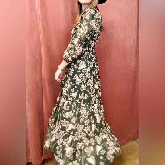 Elan Olive Floral Long Sleeve Dress - Picture 2 of 8